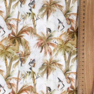 Linen viscose Crane bird design A digital print