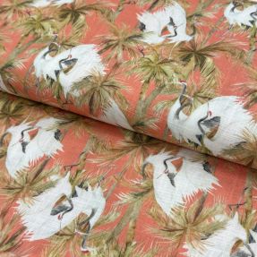 Linen viscose Crane bird design B digital print