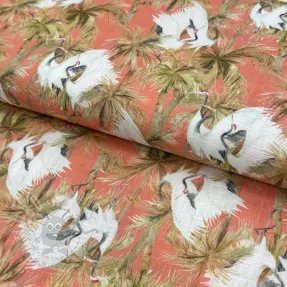 Linen viscose Crane bird design B digital print
