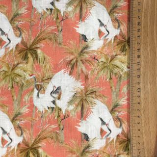 Linen viscose Crane bird design B digital print