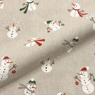 Decoration fabric Linenlook premium Xmas Happy Snowman
