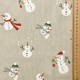 Decoration fabric Linenlook premium Xmas Happy Snowman