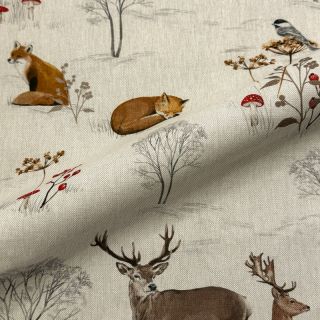 Decoration fabric premium Linenlook Winter Forest Animals digital print