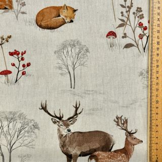 Decoration fabric premium Linenlook Winter Forest Animals digital print