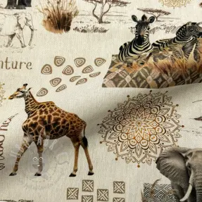 Decoration fabric premium Linenlook Wildlife Safari Trip digital print