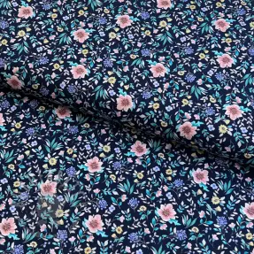 Cotton fabric Flowers Tara navy design B digital print