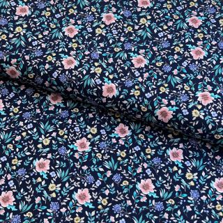 Cotton fabric Flowers Tara navy design B digital print
