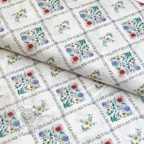 Cotton fabric Flowers Tara off white design A digital print
