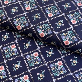 Cotton fabric Flowers Tara navy design A digital print