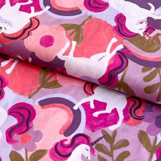 Cotton fabric Unicorns mauve digital print
