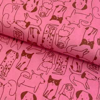 Cotton fabric FLANNEL Dogs pink