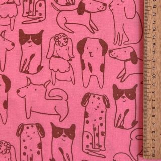 Cotton fabric FLANNEL Dogs pink
