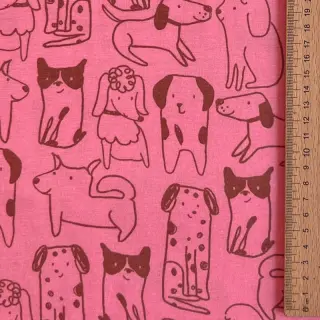 Cotton fabric FLANNEL Dogs pink