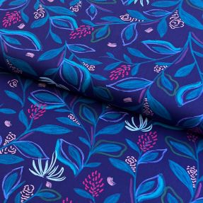Cotton fabric Leaves cobalt digital print