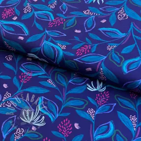 Cotton fabric Leaves cobalt digital print