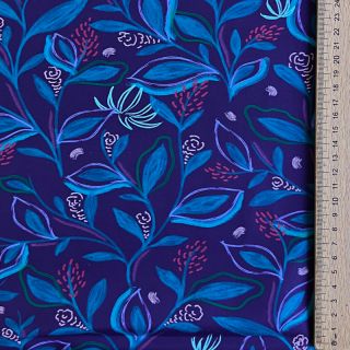 Cotton fabric Leaves cobalt digital print