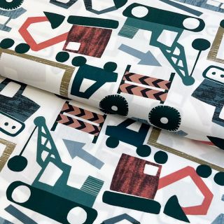 Cotton fabric Vehicles off white digital print