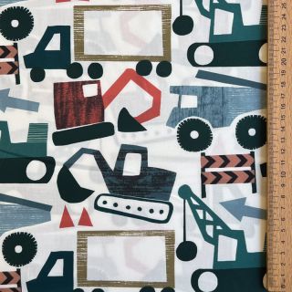 Cotton fabric Vehicles off white digital print