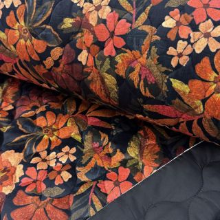 Stepped fabric VELVET Flower flame orange