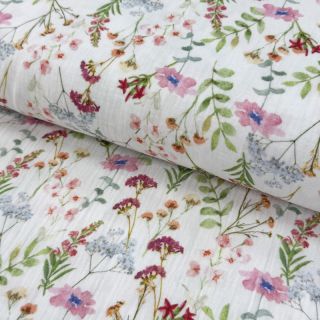 Double gauze/muslin Flower Sabrina white digital print