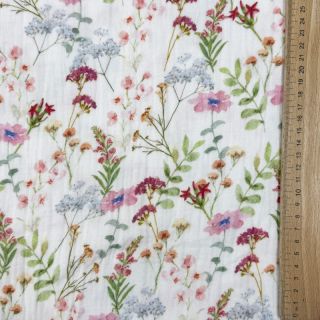 Double gauze/muslin Flower Sabrina white digital print