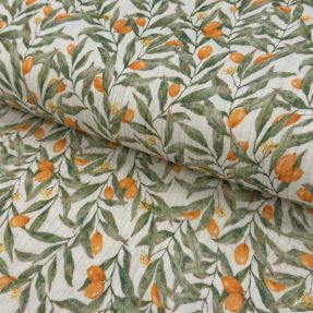 Double gauze/muslin Leaves off white digital print