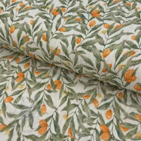 Double gauze/muslin Leaves off white digital print