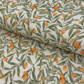 Double gauze/muslin Leaves off white digital print