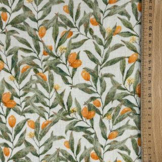 Double gauze/muslin Leaves off white digital print