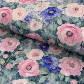 Double gauze/muslin Flower Maria petrol digital print