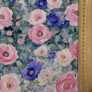 Double gauze/muslin Flower Maria petrol digital print
