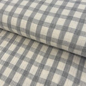 Double gauze/muslin LINEN YARN DYED Checks grey natural