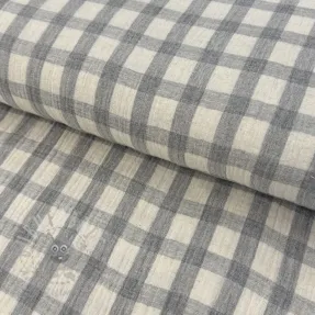 Double gauze/muslin LINEN YARN DYED Checks grey natural