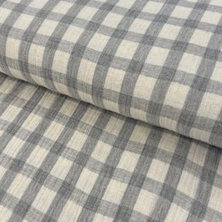 Double gauze/muslin LINEN YARN DYED Checks grey natural