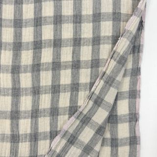 Double gauze/muslin LINEN YARN DYED Checks grey natural