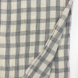Double gauze/muslin LINEN YARN DYED Checks grey natural