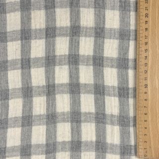 Double gauze/muslin LINEN YARN DYED Checks grey natural
