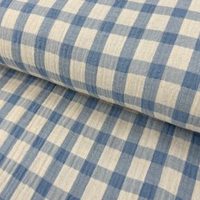 Double gauze/muslin LINEN YARN DYED Checks light blue natural