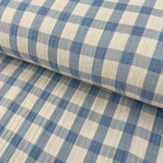 Double gauze/muslin LINEN YARN DYED Checks light blue natural