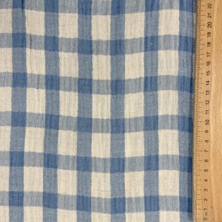 Double gauze/muslin LINEN YARN DYED Checks light blue natural