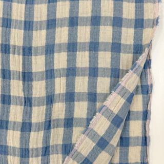 Double gauze/muslin LINEN YARN DYED Checks light blue natural