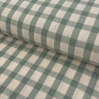 Double gauze/muslin LINEN YARN DYED Checks sage natural