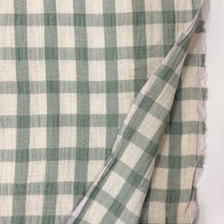 Double gauze/muslin LINEN YARN DYED Checks sage natural