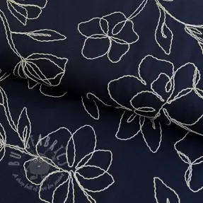 Linen viscose EMBROIDERY Flower Danielle navy