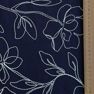 Linen viscose EMBROIDERY Flower Danielle navy