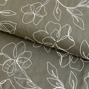 Linen viscose EMBROIDERY Flower Danielle pickle