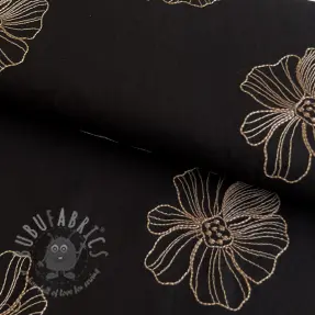 Linen viscose EMBROIDERY Flower Maya black