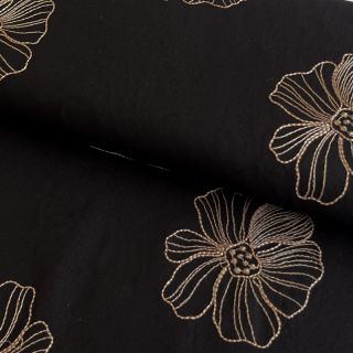 Linen viscose EMBROIDERY Flower Maya black