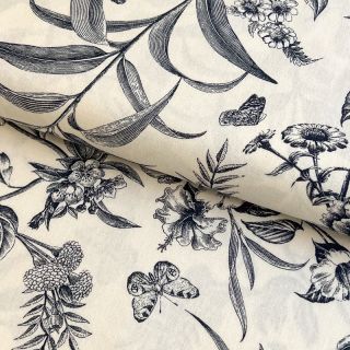 Linen viscose Floweria navy