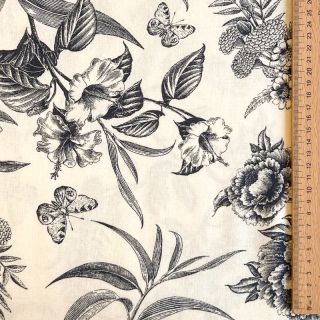 Linen viscose Floweria navy